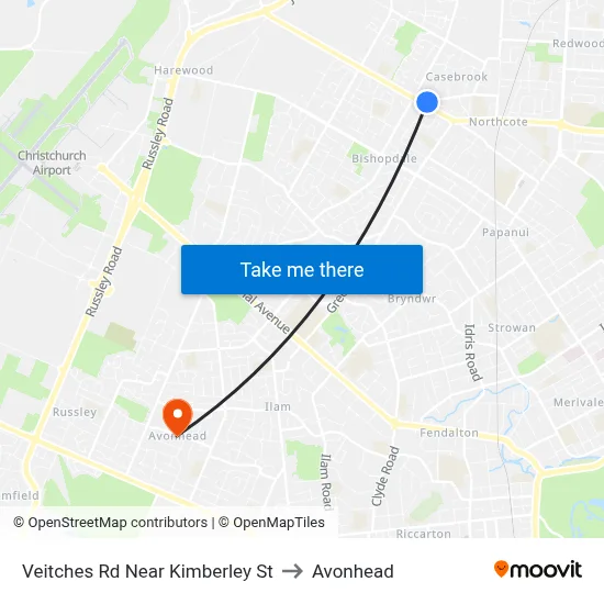 Veitches Rd Near Kimberley St to Avonhead map