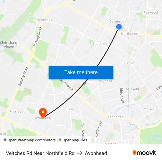 Veitches Rd Near Northfield Rd to Avonhead map
