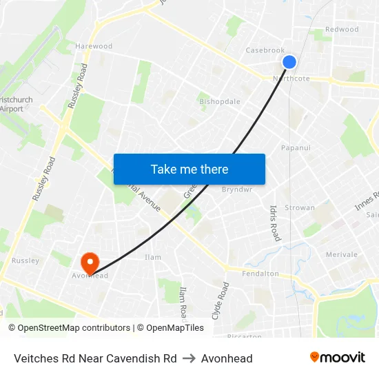 Veitches Rd Near Cavendish Rd to Avonhead map