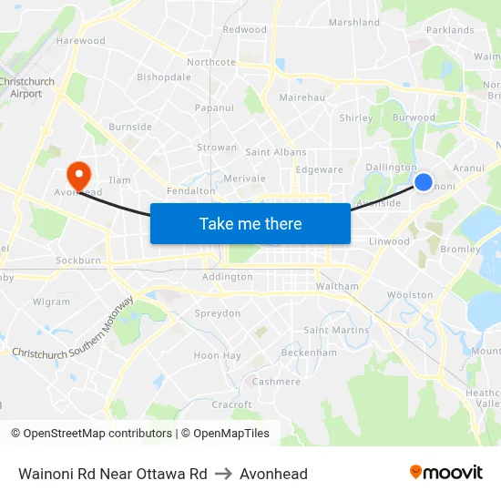 Wainoni Rd Near Ottawa Rd to Avonhead map