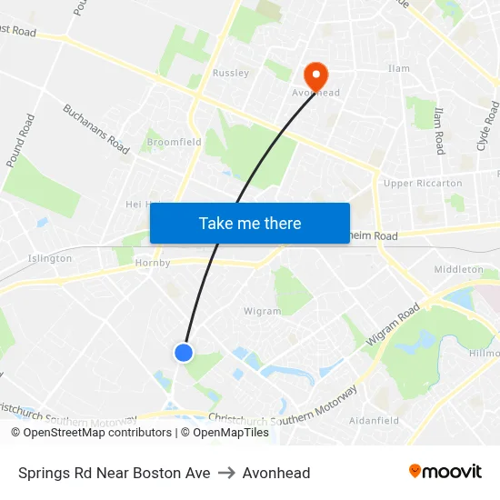 Springs Rd Near Boston Ave to Avonhead map