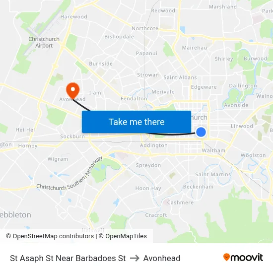 St Asaph St Near Barbadoes St to Avonhead map