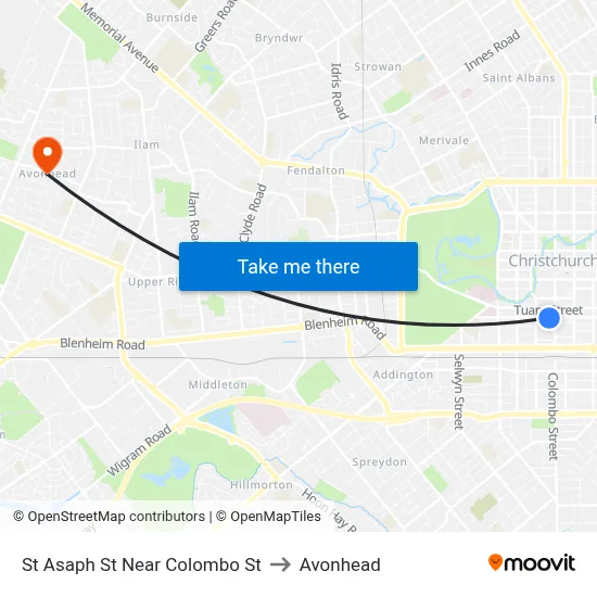 St Asaph St Near Colombo St to Avonhead map