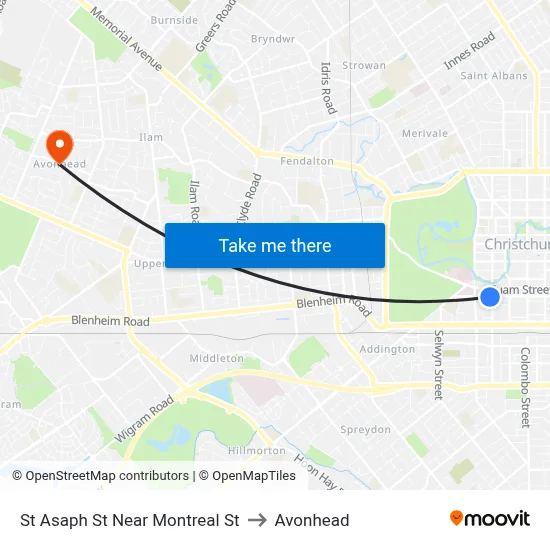 St Asaph St Near Montreal St to Avonhead map
