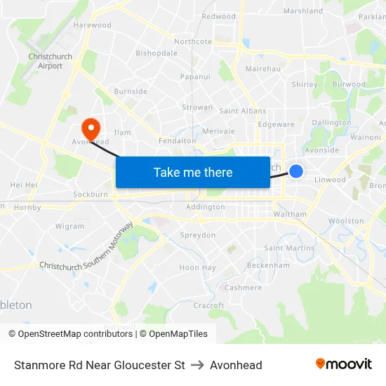Stanmore Rd Near Gloucester St to Avonhead map