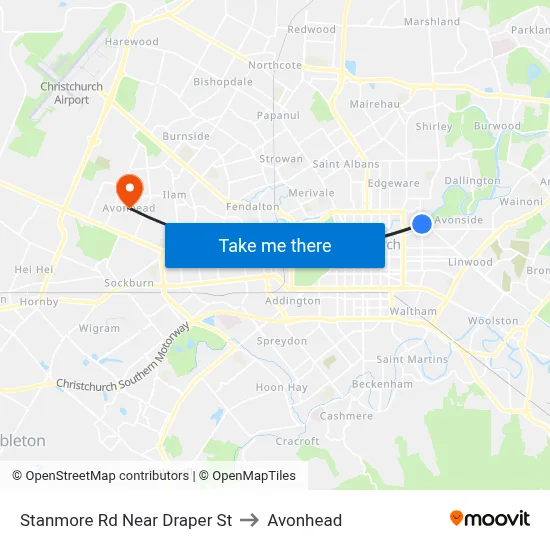 Stanmore Rd Near Draper St to Avonhead map