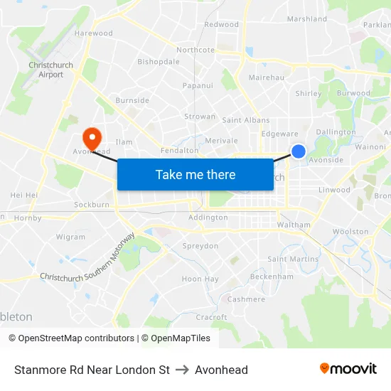 Stanmore Rd Near London St to Avonhead map