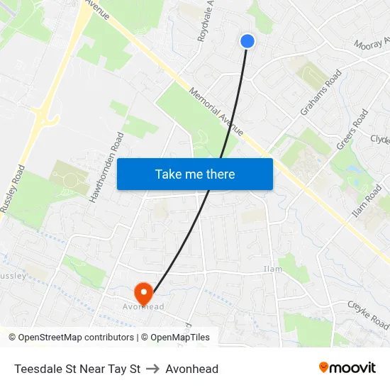 Teesdale St Near Tay St to Avonhead map
