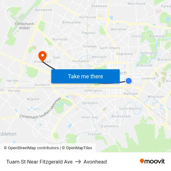 Tuam St Near Fitzgerald Ave to Avonhead map