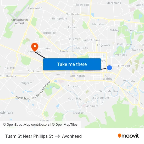 Tuam St Near Phillips St to Avonhead map