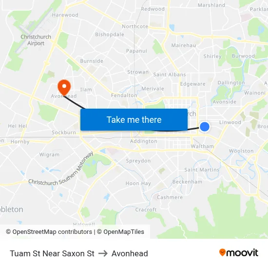 Tuam St Near Saxon St to Avonhead map