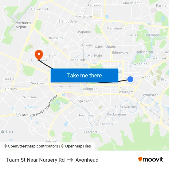 Tuam St Near Nursery Rd to Avonhead map