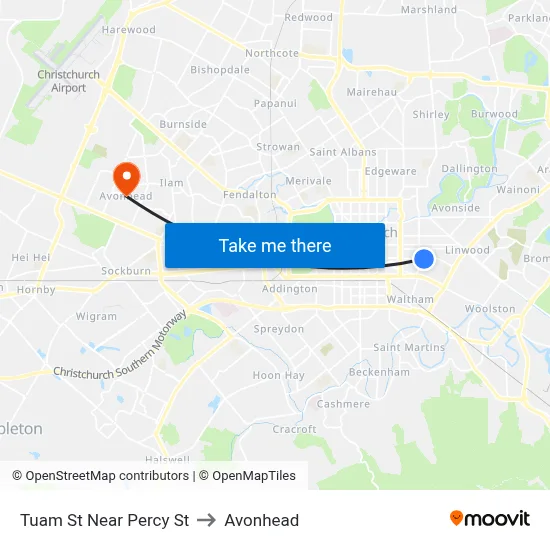 Tuam St Near Percy St to Avonhead map