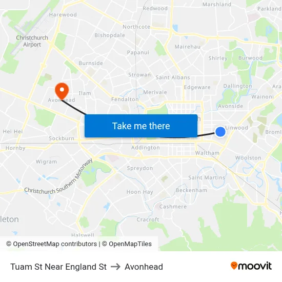 Tuam St Near England St to Avonhead map