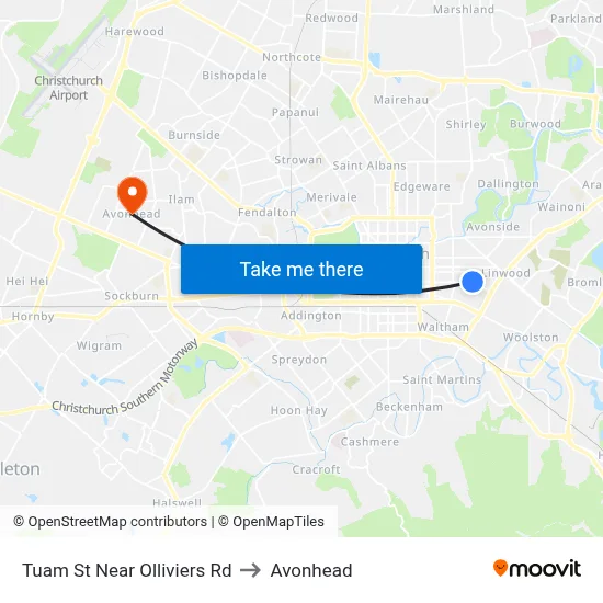 Tuam St Near Olliviers Rd to Avonhead map