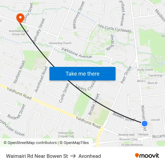 Waimairi Rd Near Bowen St to Avonhead map