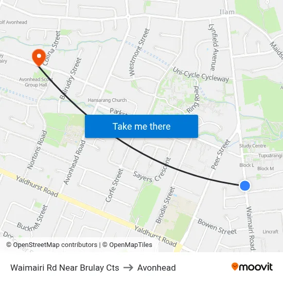 Waimairi Rd Near Brulay Cts to Avonhead map