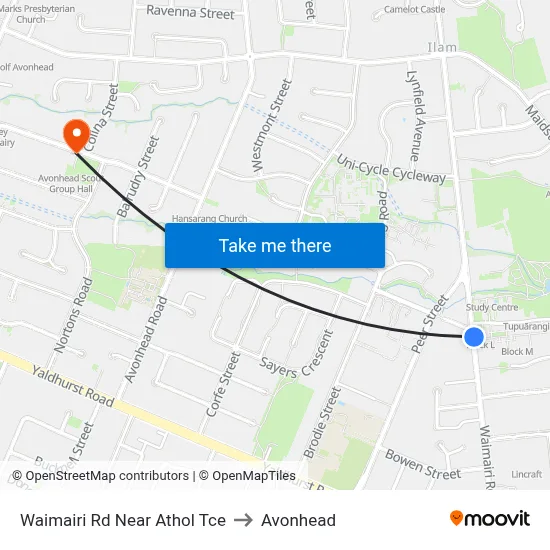 Waimairi Rd Near Athol Tce to Avonhead map