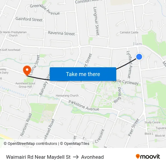 Waimairi Rd Near Maydell St to Avonhead map