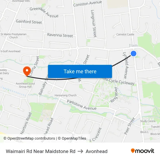 Waimairi Rd Near Maidstone Rd to Avonhead map