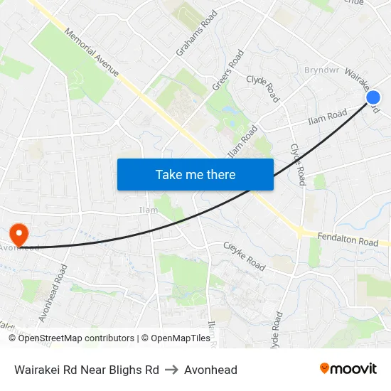 Wairakei Rd Near Blighs Rd to Avonhead map