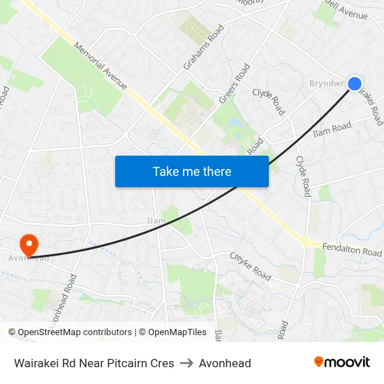Wairakei Rd Near Pitcairn Cres to Avonhead map