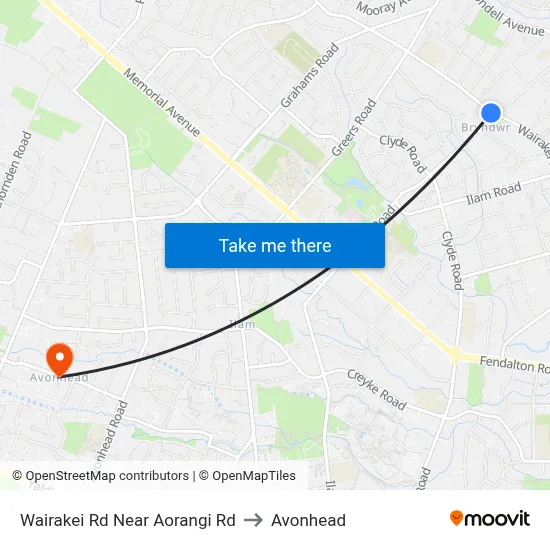 Wairakei Rd Near Aorangi Rd to Avonhead map