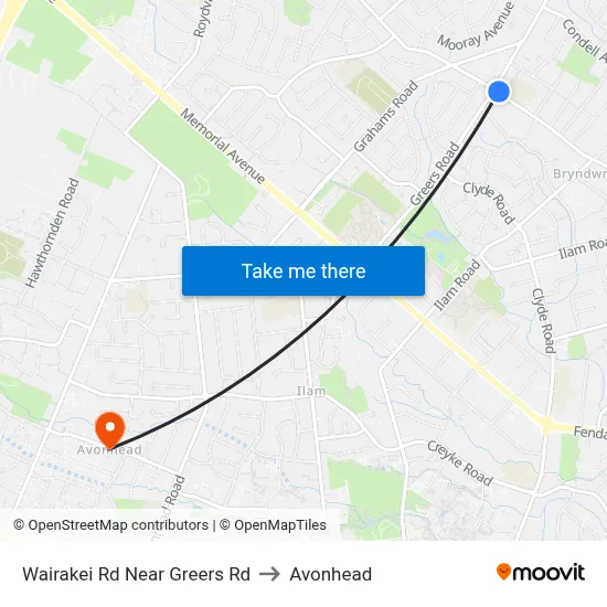 Wairakei Rd Near Greers Rd to Avonhead map