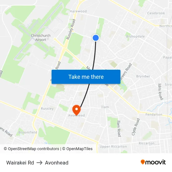 Wairakei Rd to Avonhead map