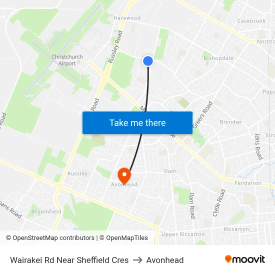 Wairakei Rd Near Sheffield Cres to Avonhead map