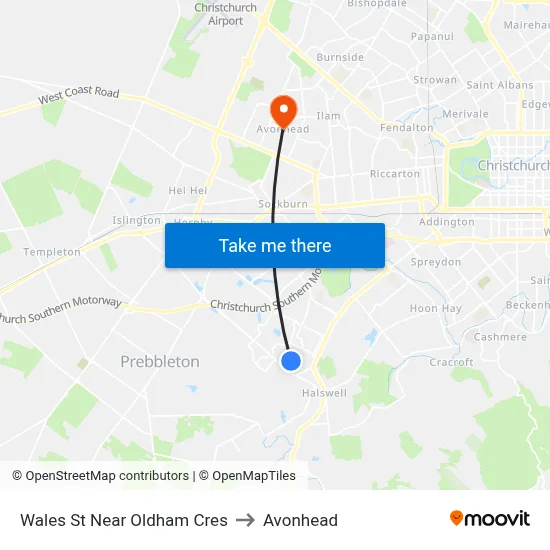 Wales St Near Oldham Cres to Avonhead map