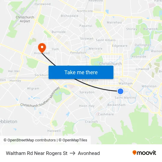 Waltham Rd Near Rogers St to Avonhead map