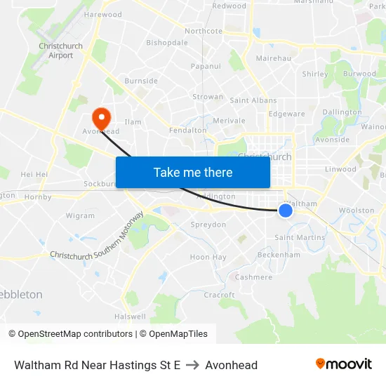 Waltham Rd Near Hastings St E to Avonhead map