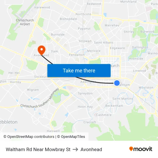 Waltham Rd Near Mowbray St to Avonhead map