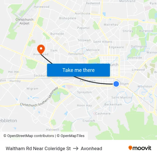 Waltham Rd Near Coleridge St to Avonhead map