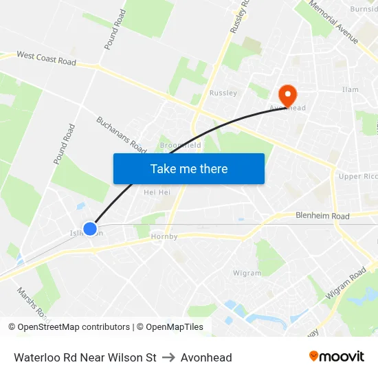 Waterloo Rd Near Wilson St to Avonhead map