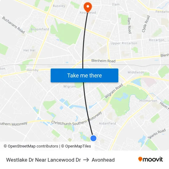 Westlake Dr Near Lancewood Dr to Avonhead map