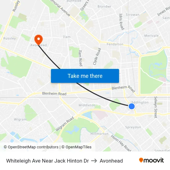 Whiteleigh Ave Near Jack Hinton Dr to Avonhead map