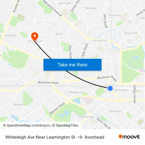 Whiteleigh Ave Near Leamington St to Avonhead map