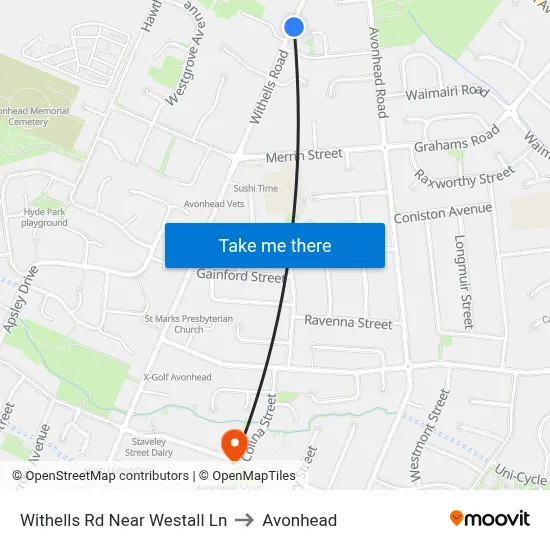 Withells Rd Near Westall Ln to Avonhead map