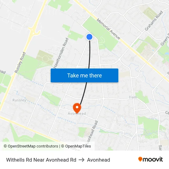 Withells Rd Near Avonhead Rd to Avonhead map
