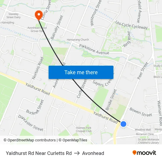 Yaldhurst Rd Near Curletts Rd to Avonhead map