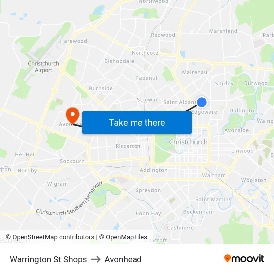 Warrington St Shops to Avonhead map
