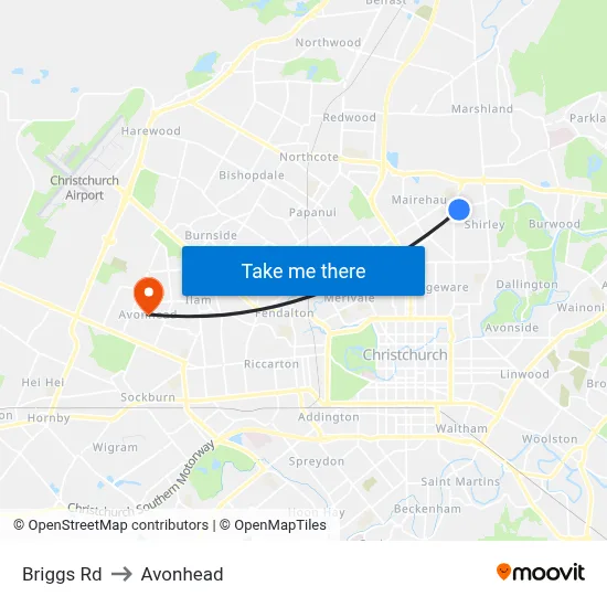 Briggs Rd to Avonhead map