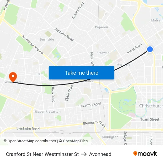 Cranford St Near Westminster St to Avonhead map