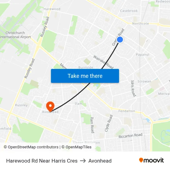 Harewood Rd Near Harris Cres to Avonhead map