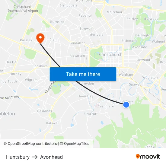 Huntsbury to Avonhead map