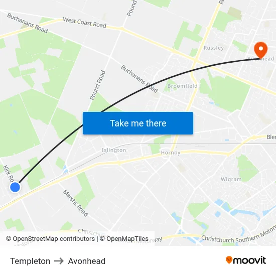 Templeton to Avonhead map