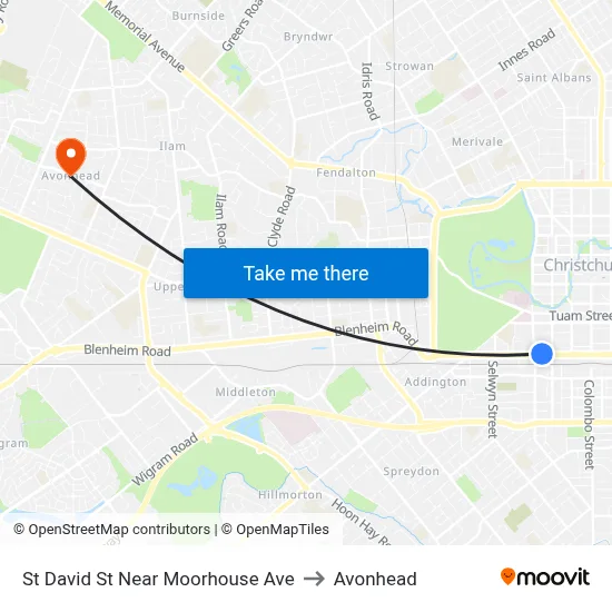 St David St Near Moorhouse Ave to Avonhead map