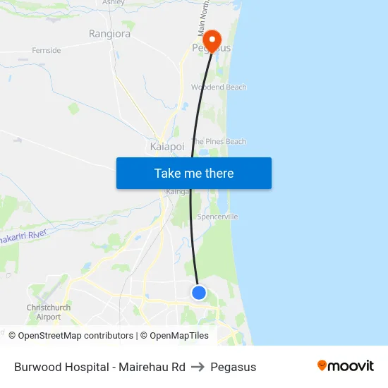 Burwood Hospital - Mairehau Rd to Pegasus map